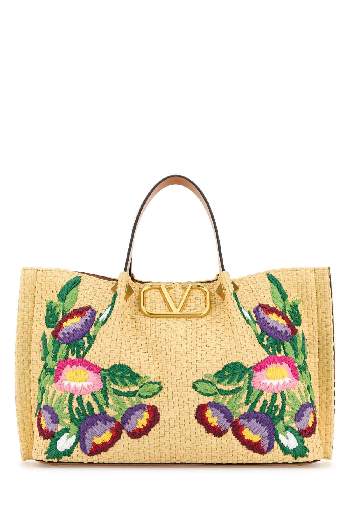 Valentino Raffia Vlogo Signature Shoulder Bag In Nude