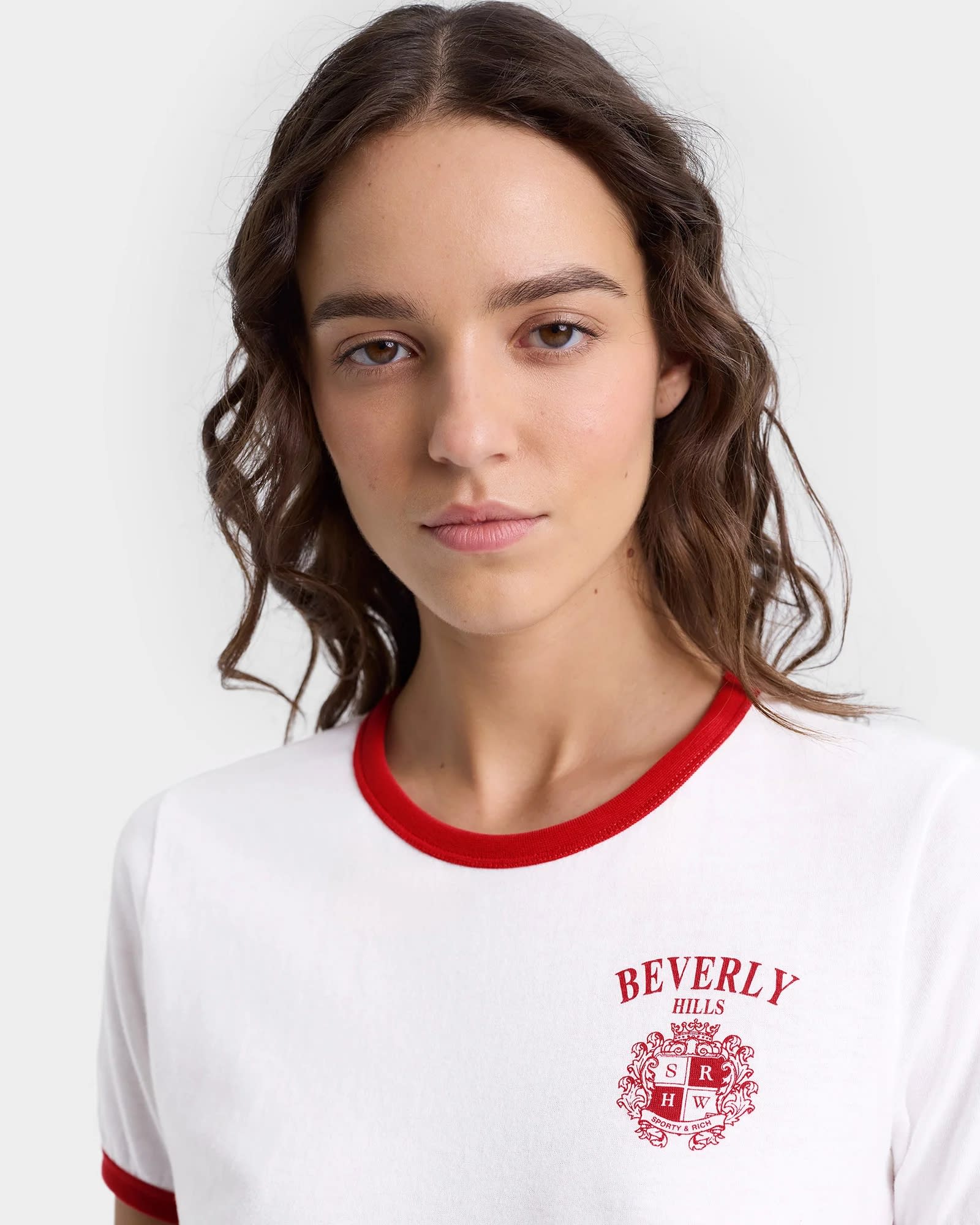 Sporty & Rich Bh Crest Soft Ringer Tee In White