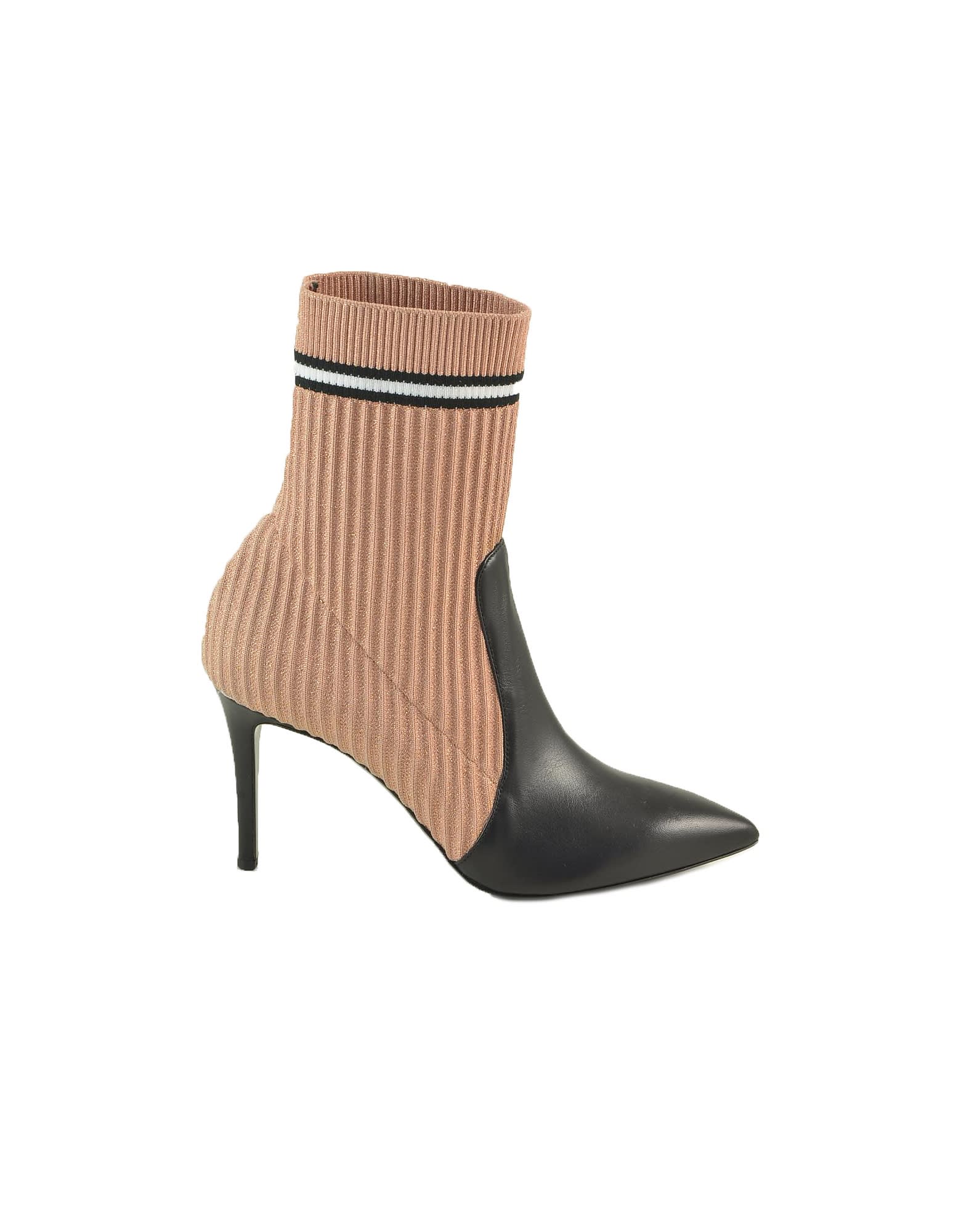Paoloni Pink/black Leather And Fabric Sock Booties