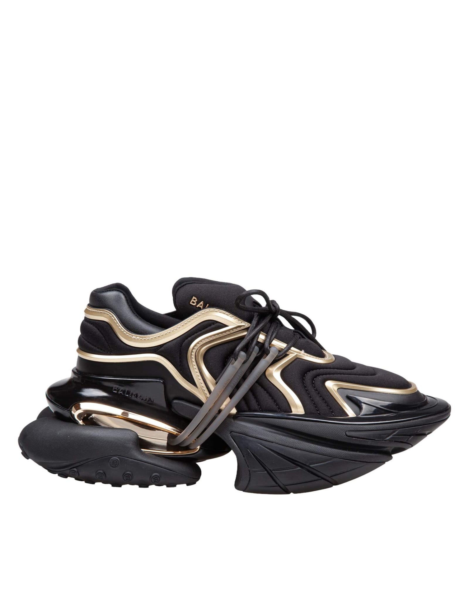 Shop Balmain Unicorn Wave Neoprene And Leather Sneakers Color Black/gold