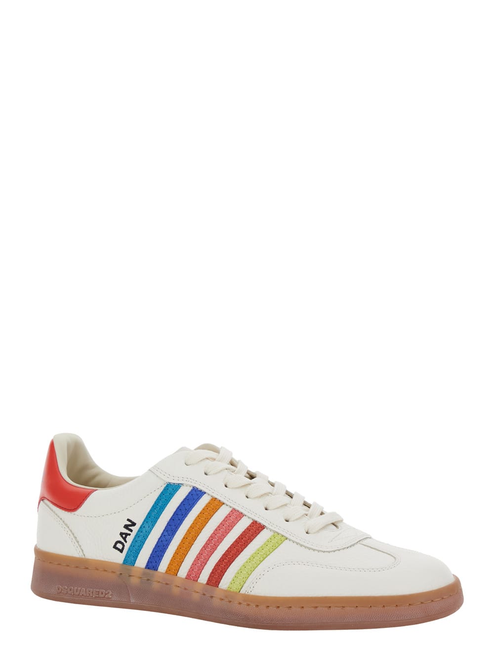 DSQUARED2 BEIGE LOW TOP SNEAKER WITH LOGO ON THE TONGUE AND CONTRAST HEEL TAB WITH LOGO IN LEATHER MAN