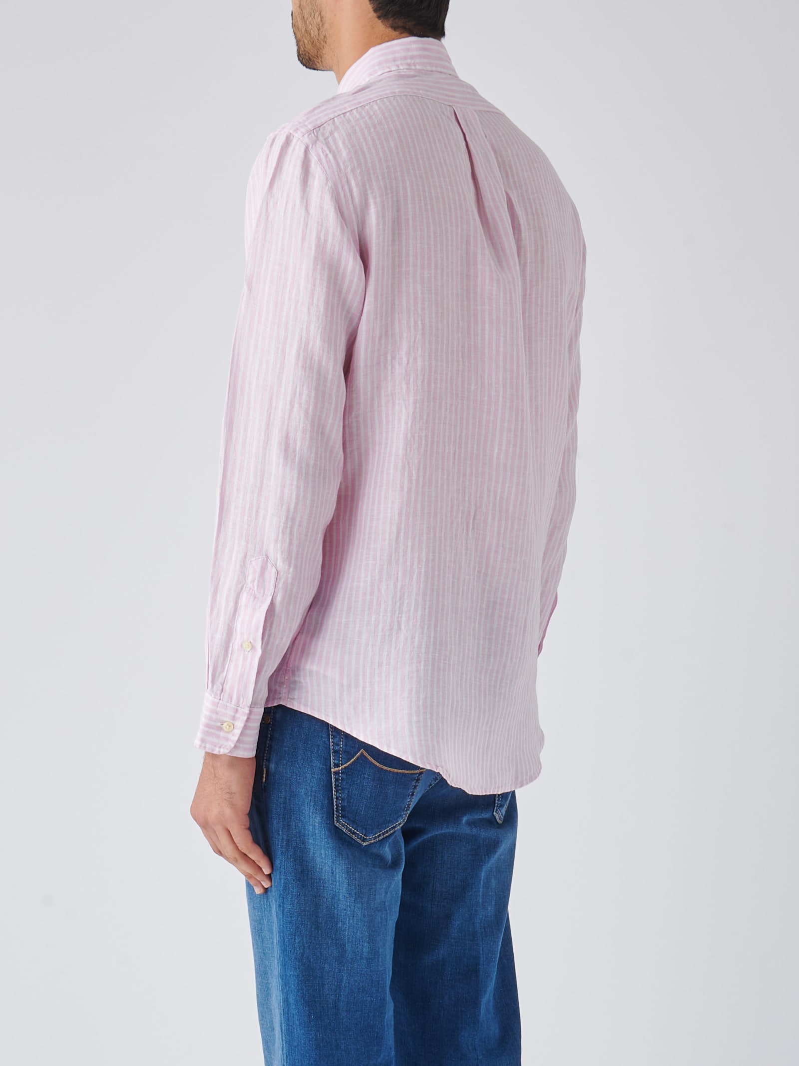 Shop Polo Ralph Lauren Long Sleeve Sport Shirt Shirt In Rosa-bianco