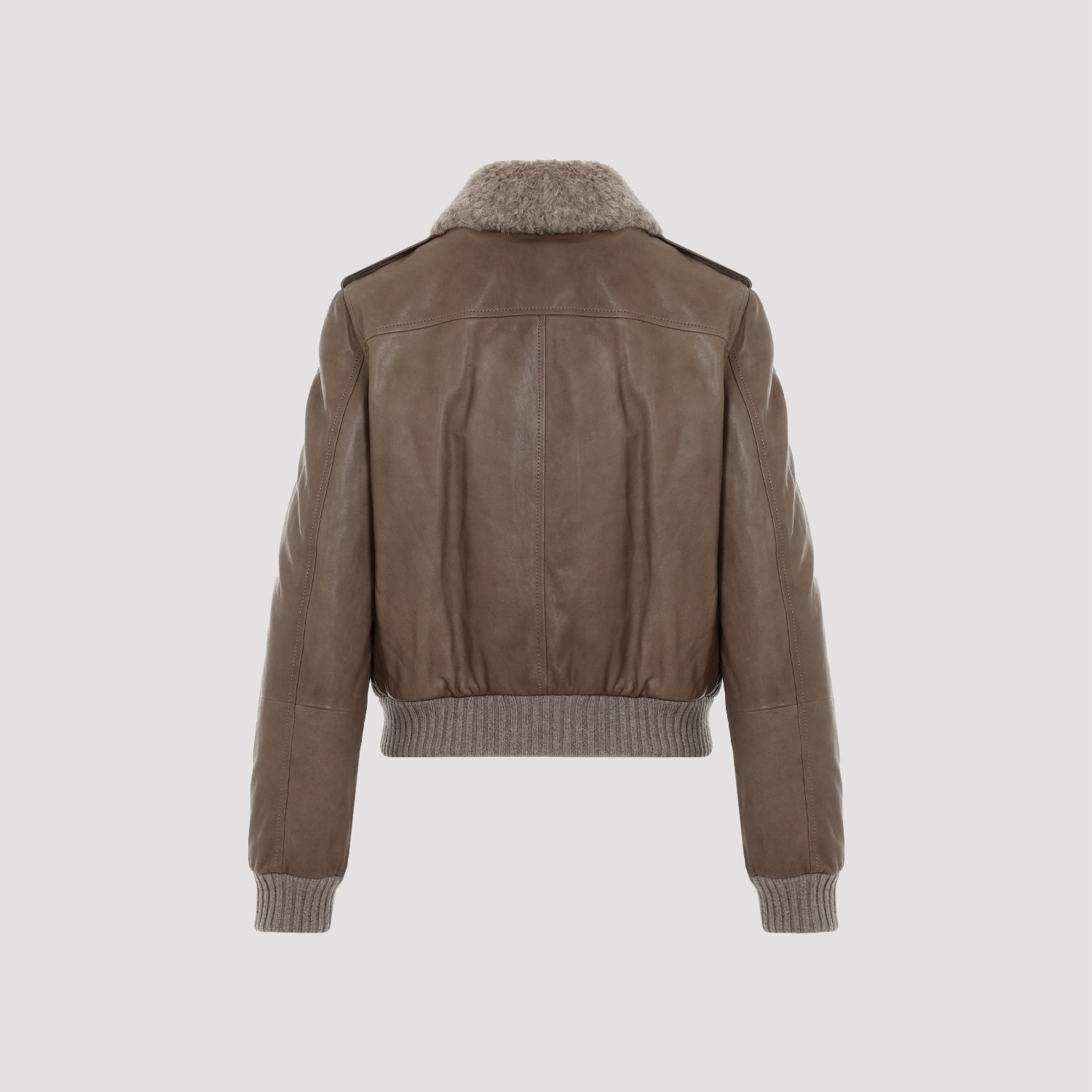 Shop Brunello Cucinelli Leather Jacket In Mud