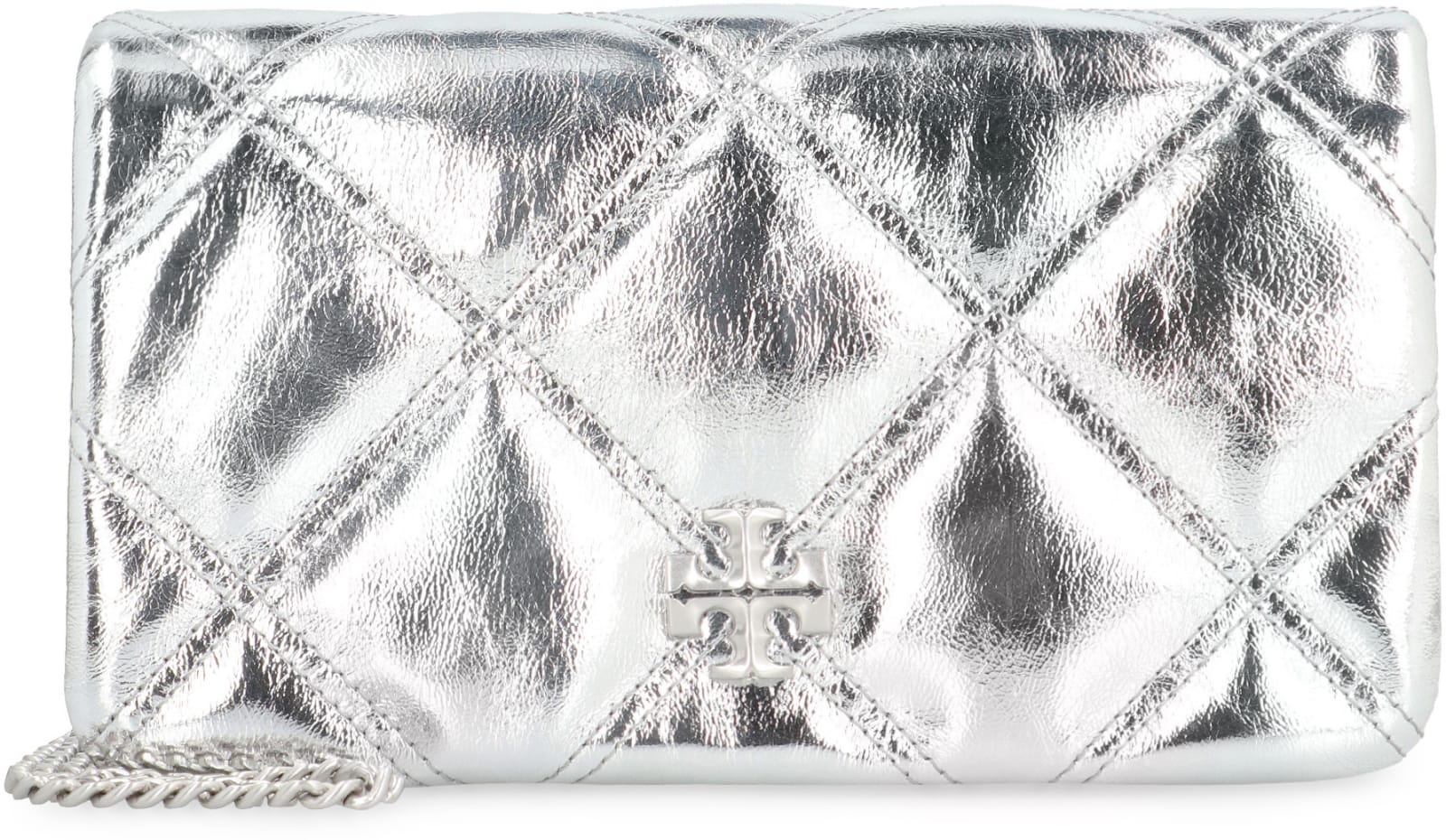 Tory Burch Kira Leather Wallet On Chain In Silver