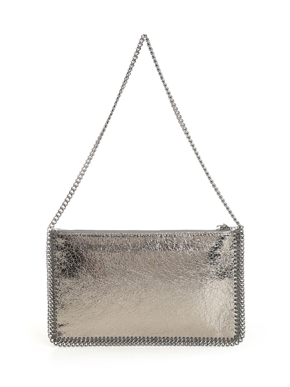 Stella Mccartney Falabella Pochette Accessoire Metallic Crackl Shoulder Bags Silver In Gray