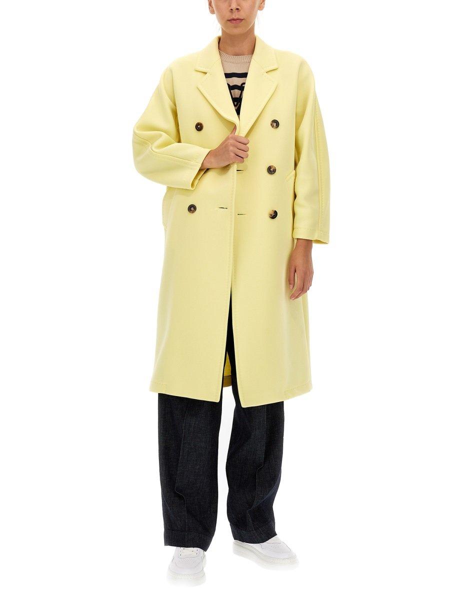 Shop Max Mara Double-breasted Long-sleeved Coat In Yellow