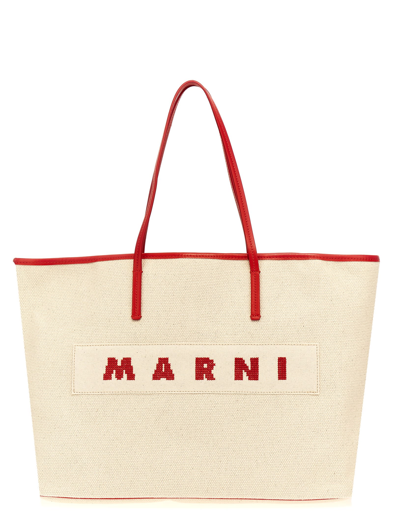 Shop Marni Logo Canvas Shopping Bag In Multicolor