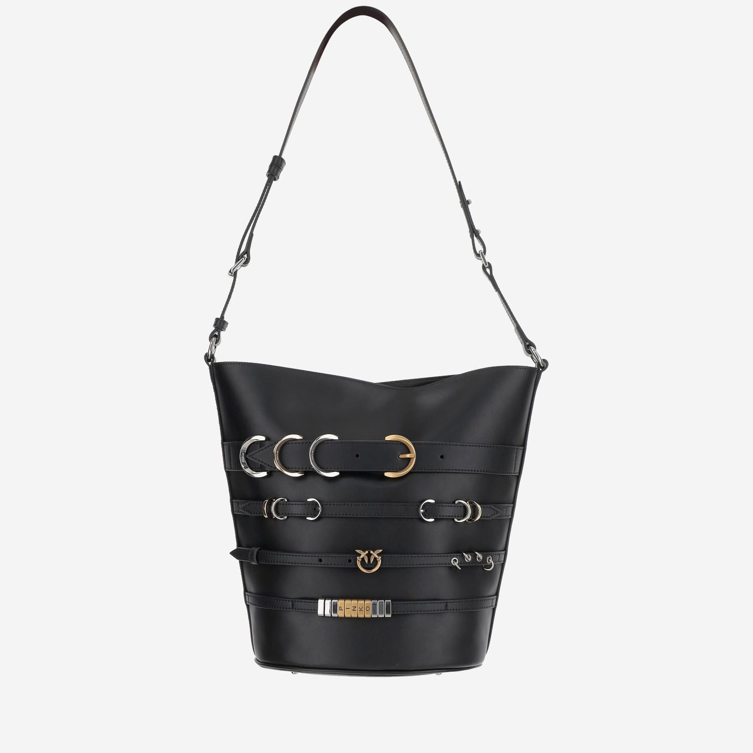 Pinko Leather Shoulder Bag With Straps In Black