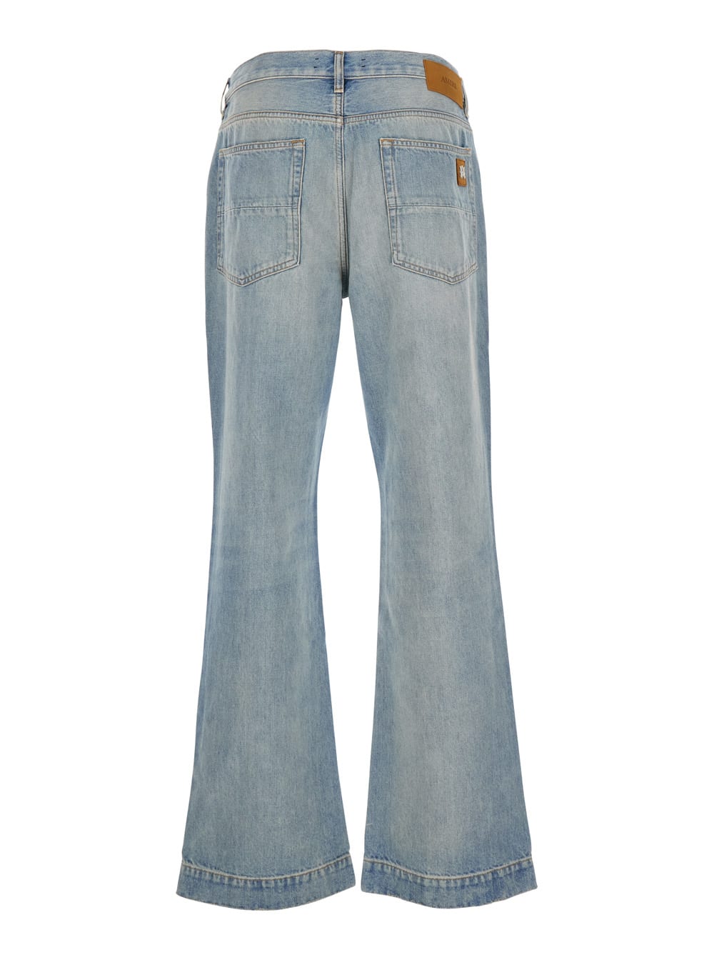 Amiri Light Blue Jeans With Flared Leg And Logo Patch On The Rear In Blue