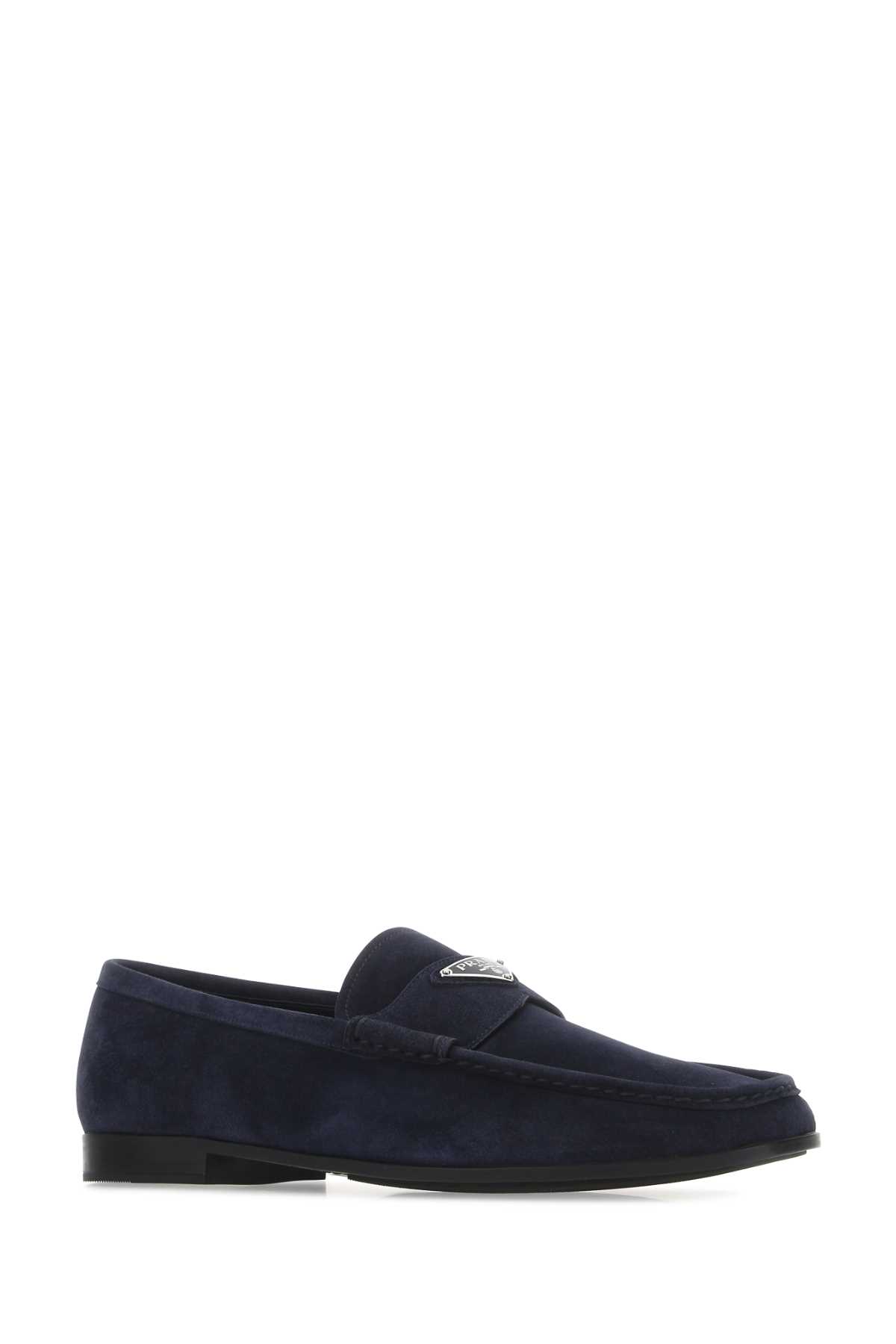 Prada Navy Blue Suede Loafers In F0008