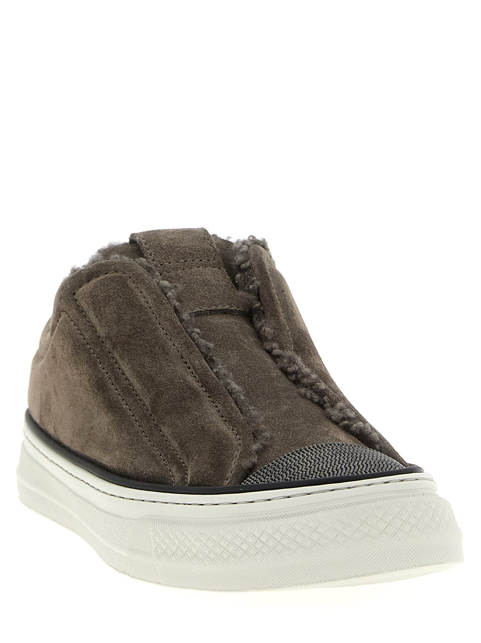 Brunello Cucinelli Precious Toe Sneakers In Gray