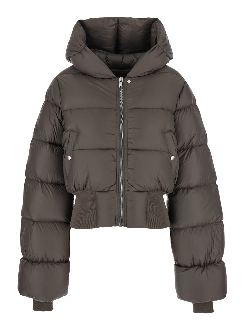 Rick Owens Brown Down Jacket With Crop Design And Fixed Hood In Tech Fabric Woman In Brown