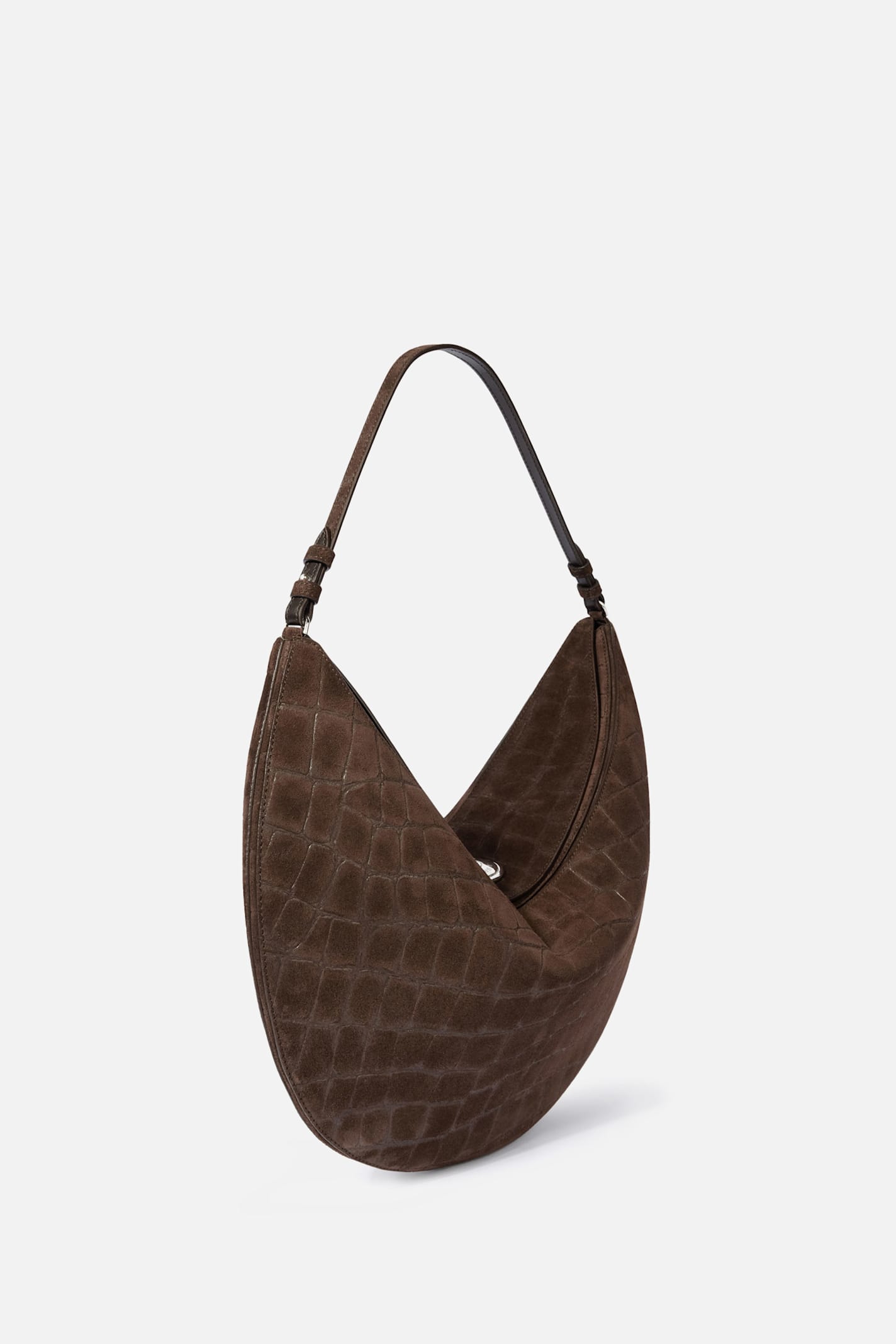 Jacquemus Round Shoulder Bag In Crocodile Effect In Brown