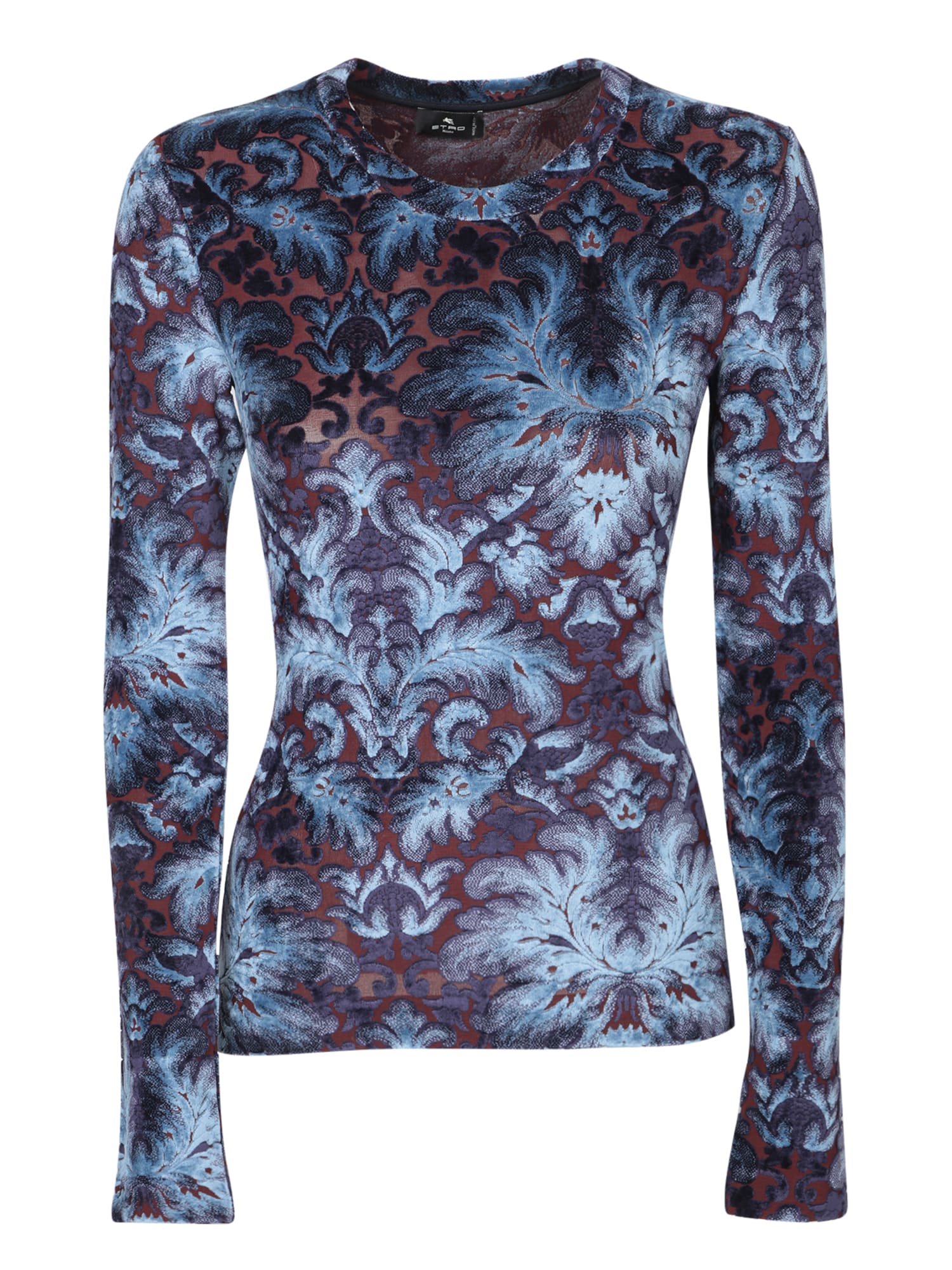Etro Panne Crew Neck Long Sleeved Top In Blue