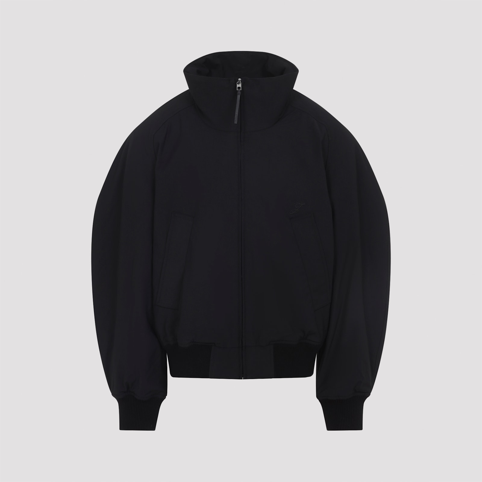 Jacquemus Stretch Cotton Blend Jacket With Zip And High Collar In Black
