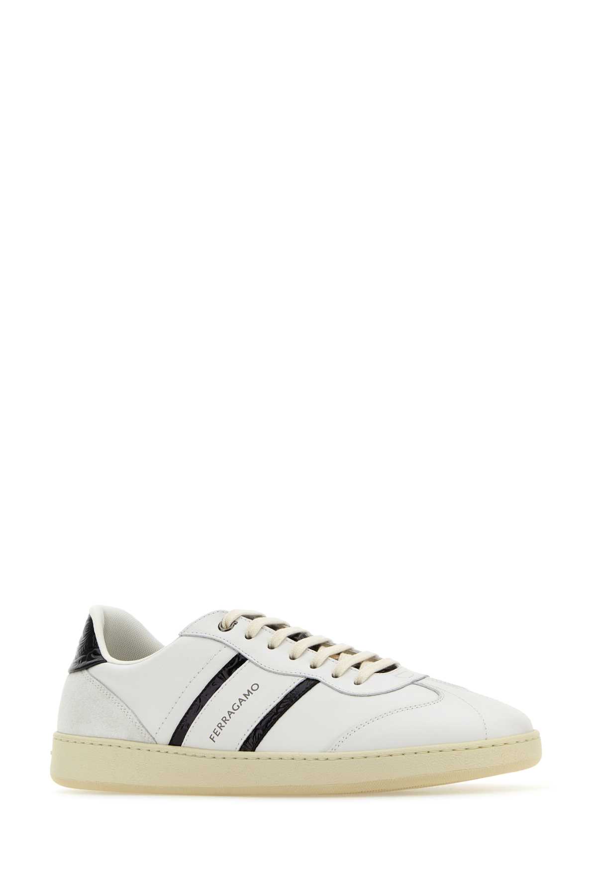 Shop Ferragamo White Leather And Suede Sneakers In Biancoottico
