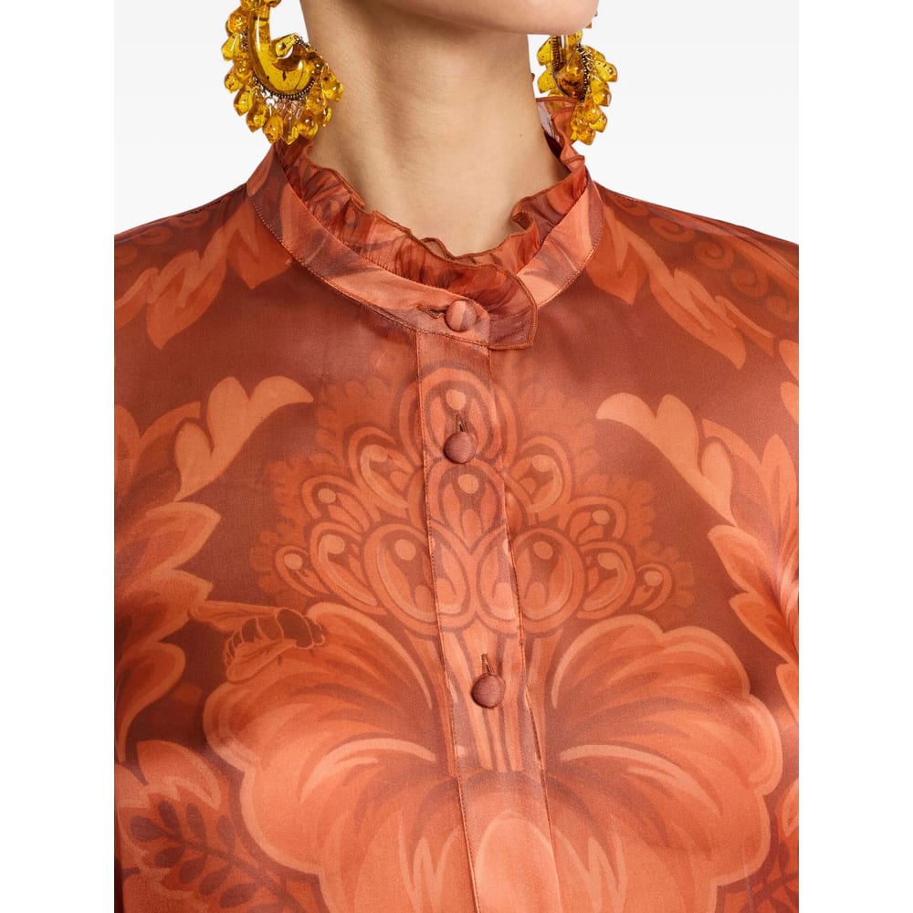 Etro Floral-printed Pleated Shirt In Red