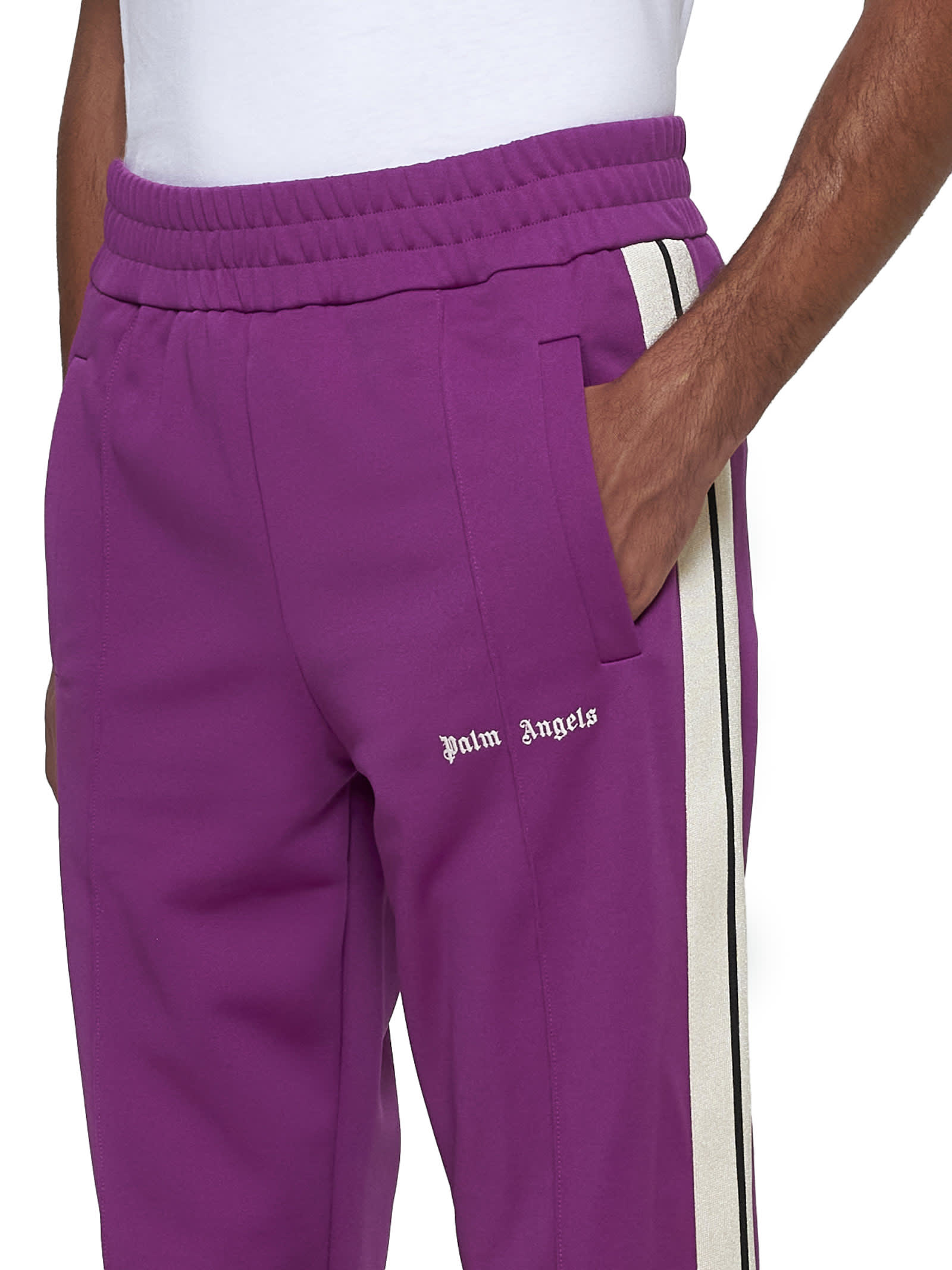 Shop Palm Angels Pants In Purple Off White