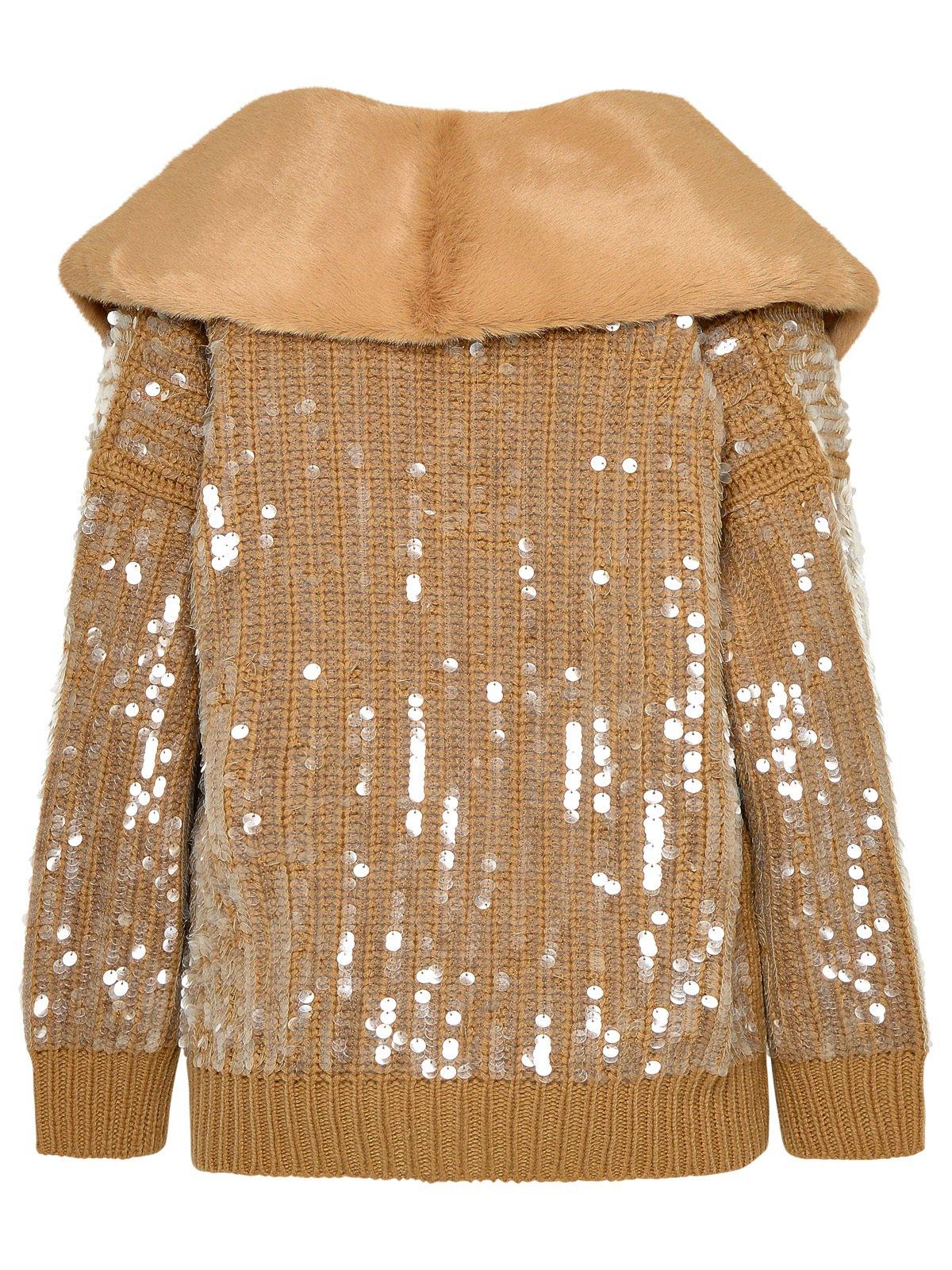 Shop Blumarine Sequin Embellished Cardigan In Cammello