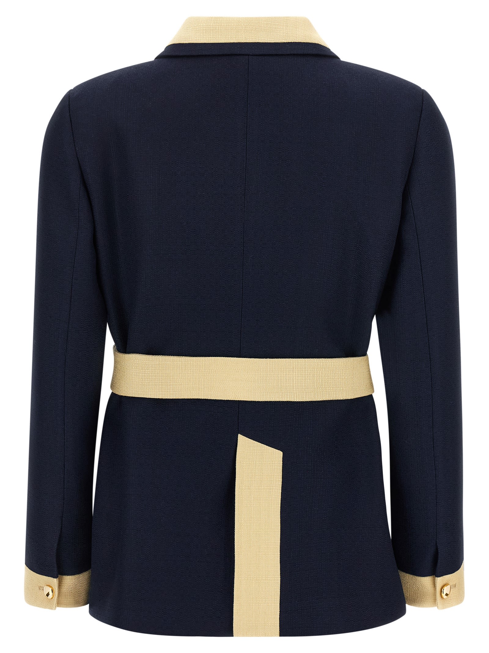 Valentino Collared Single-breasted Coat Jacket With Belted Waist In Blue