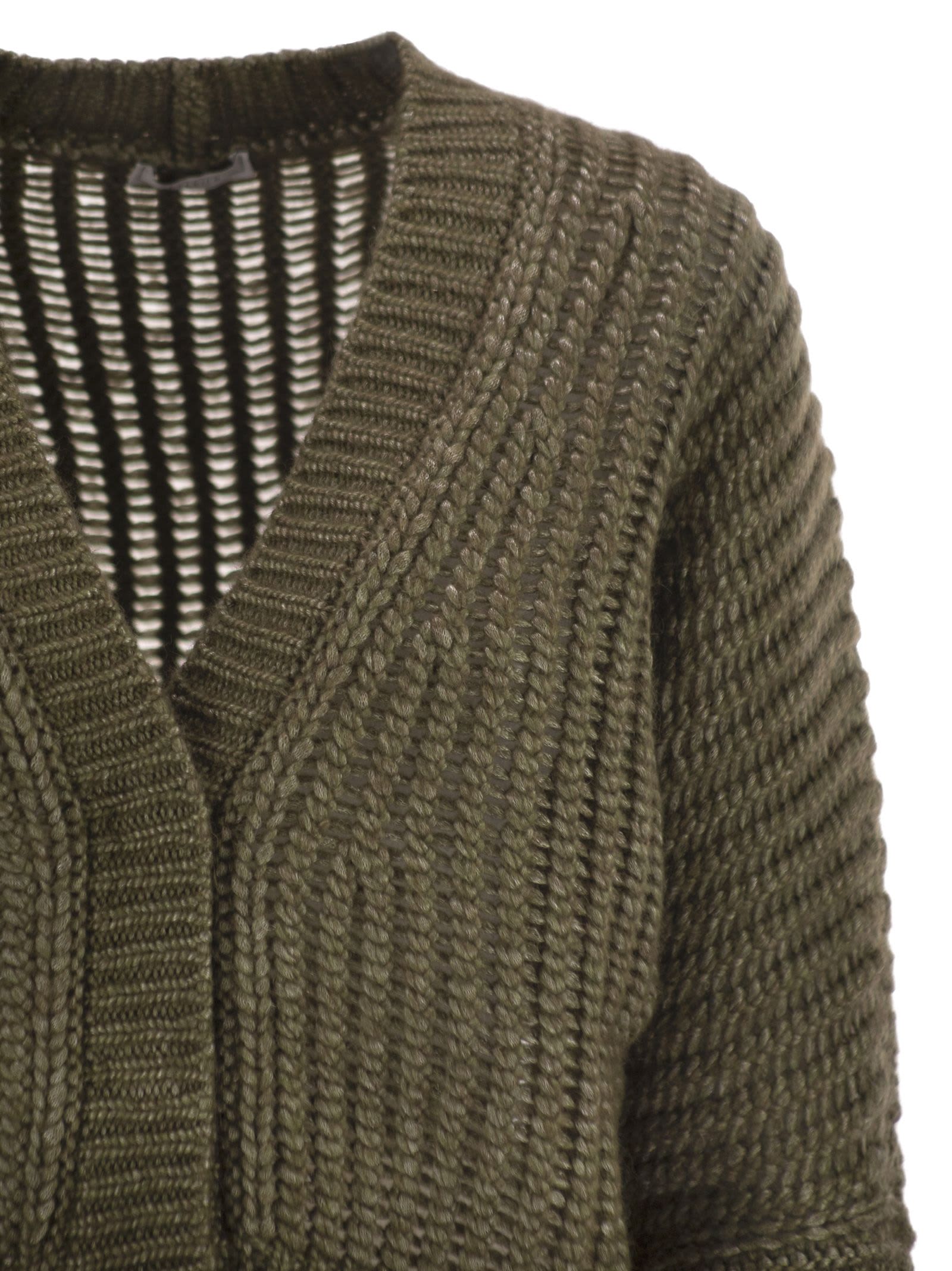 Peserico Wool And Alpaca Mesh Cardigan In Brown