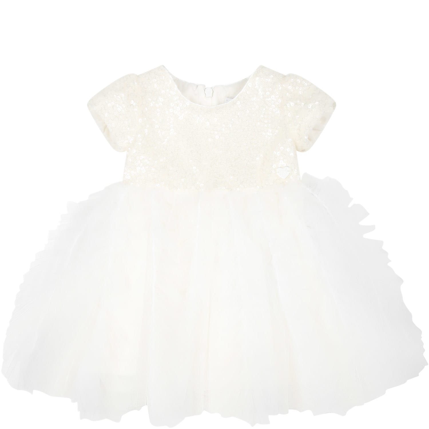 Shop Monnalisa White Dress For Baby Girl With Sequins