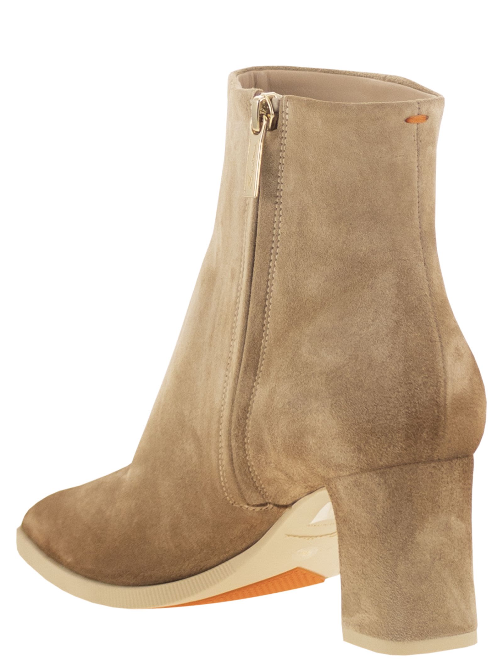 Santoni Mid-heel Suede Ankle Boots In Sand