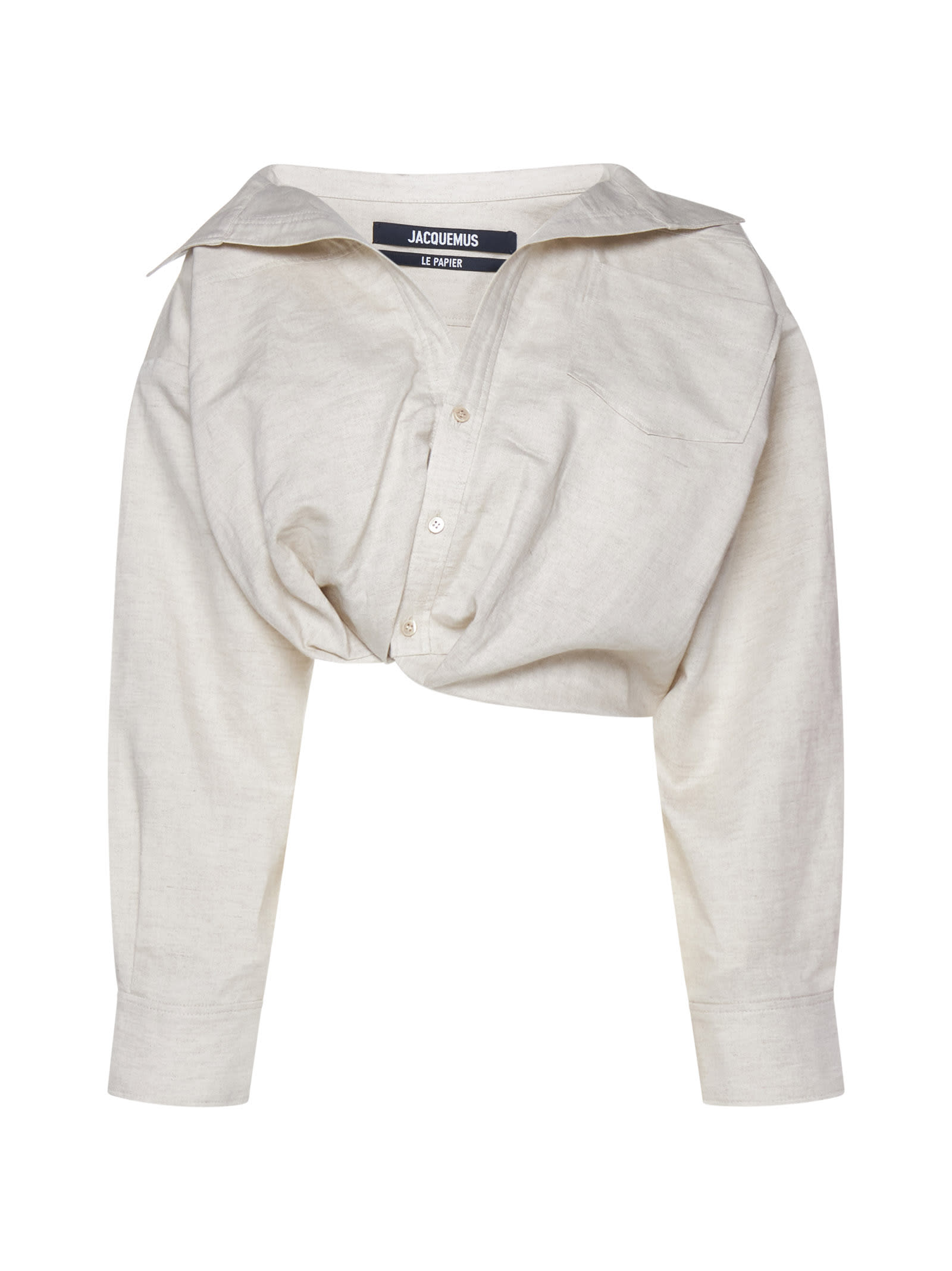 Jacquemus Baci Cropped Underwired Cotton And Linen-blend Shirt In Light Beige