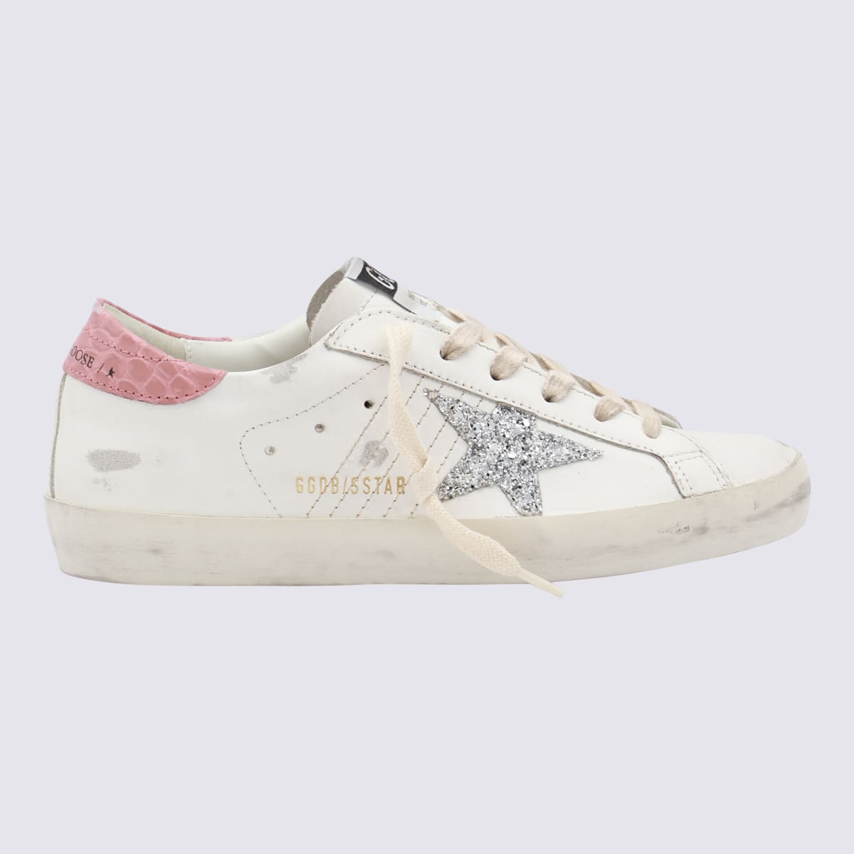 Shop Golden Goose White Leather Super Star Sneakers In White/silver/pink