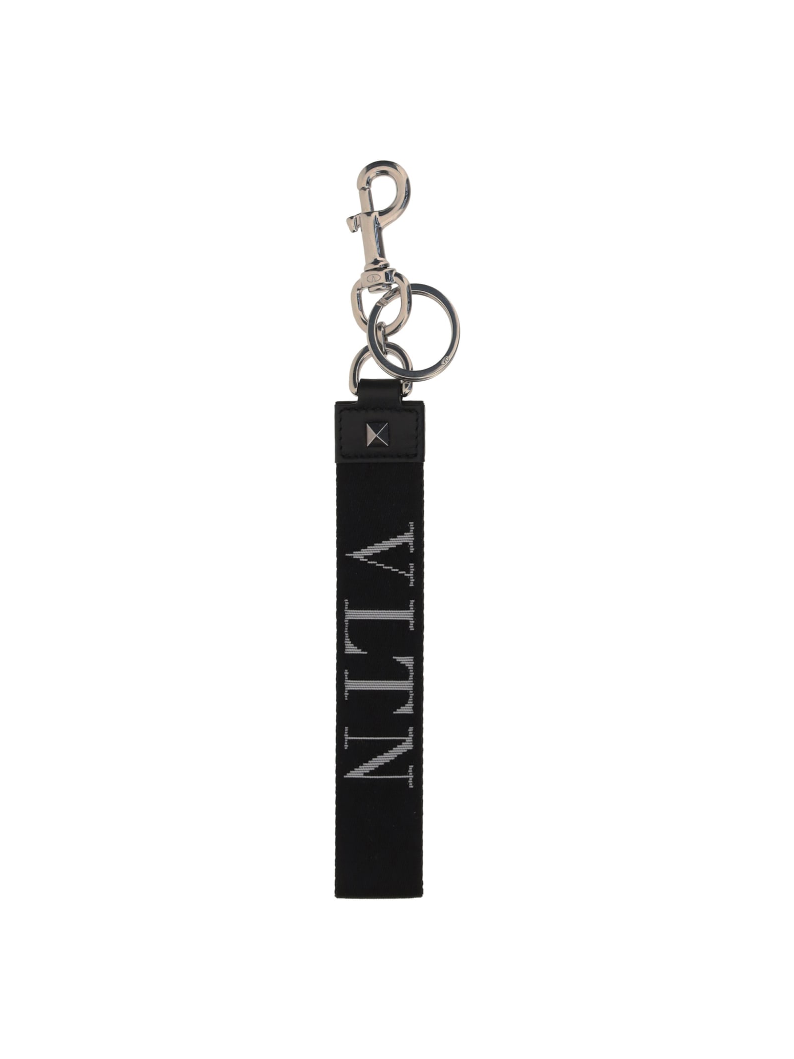 Shop Valentino Garavani Key Ring In Nero-bianco/nero