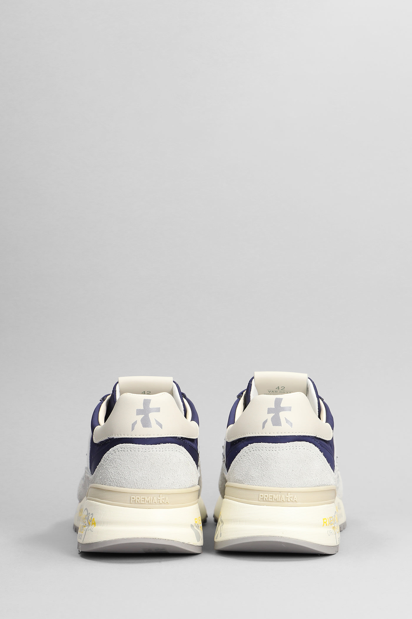 Shop Premiata Landeck Sneakers In Blue Suede And Fabric