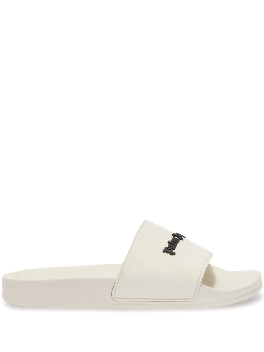 Palm Angels Beige Slippers With Black Logo In Brown