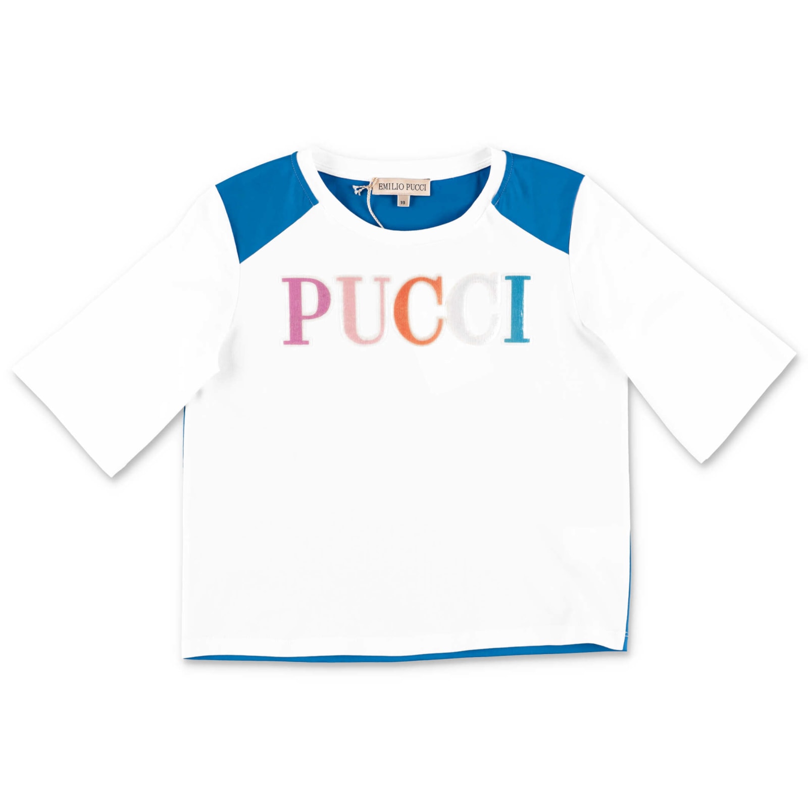 Emilio Pucci Kids' Print T-shirt In Bianco/azzurro