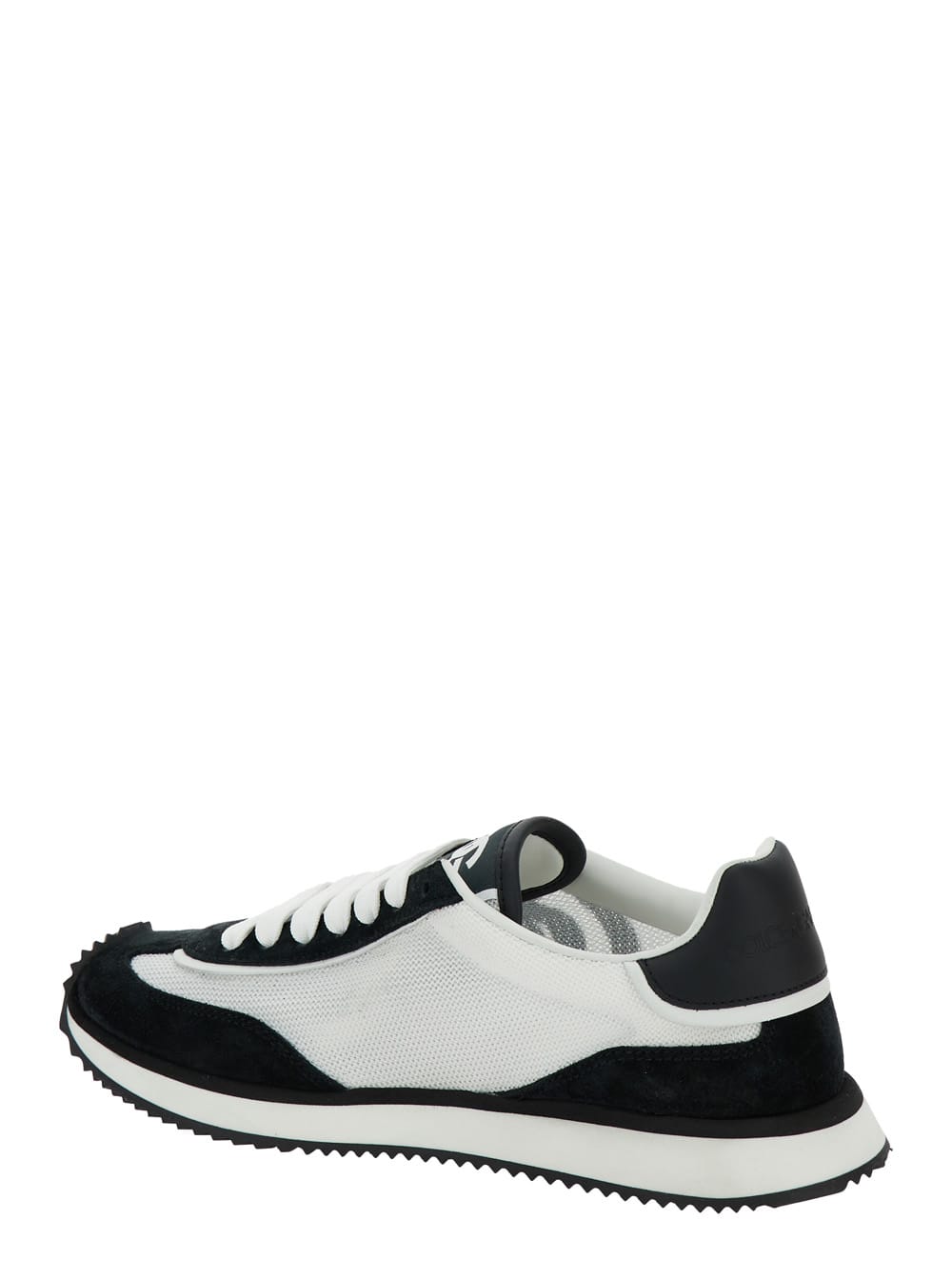 Shop Dolce & Gabbana Dg Cushion White And Black Low Top Sneakers With Logo Print In Mixed Materials Woman