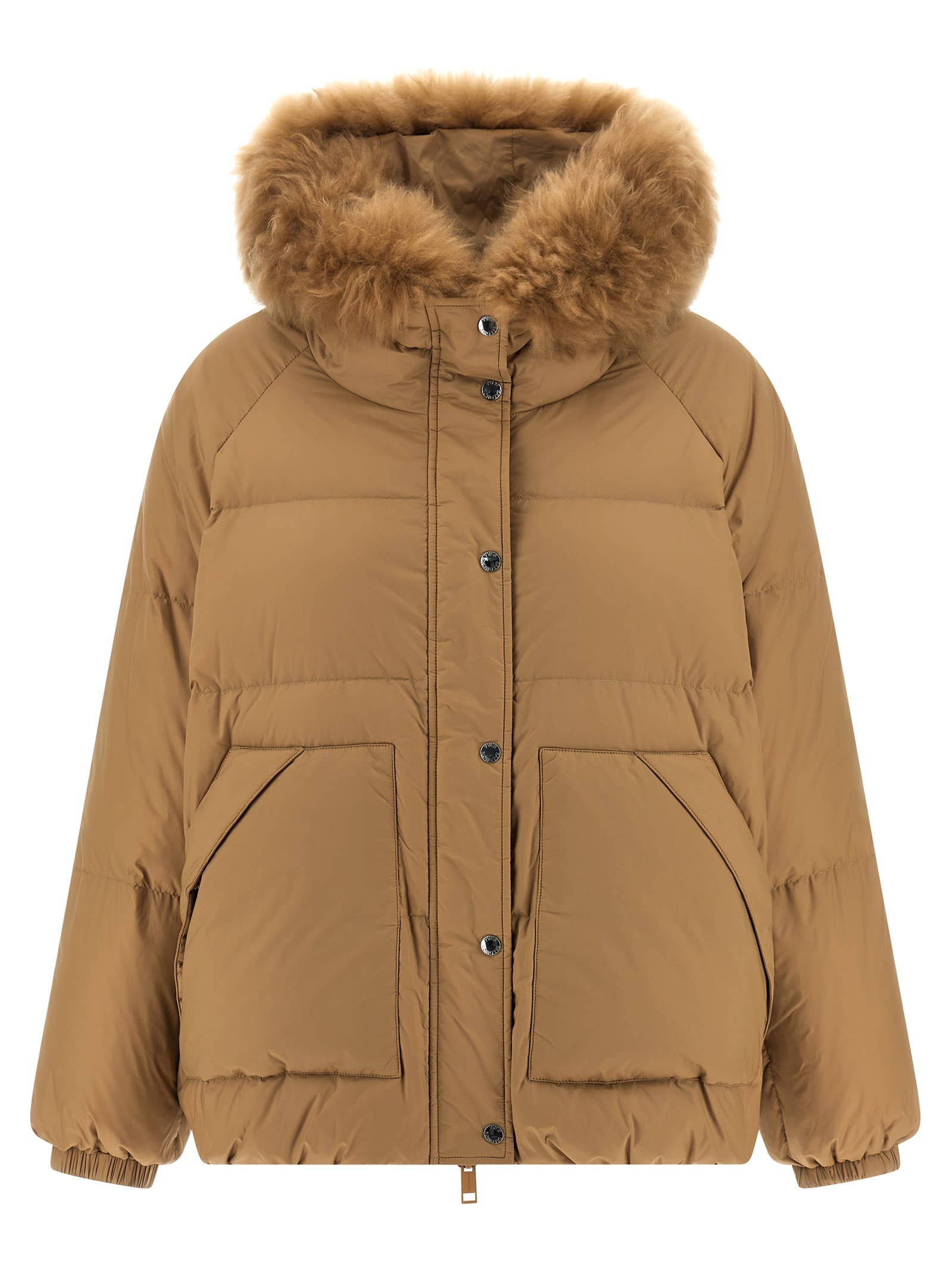 Salomon Fur Insert Down Jacket In Brown