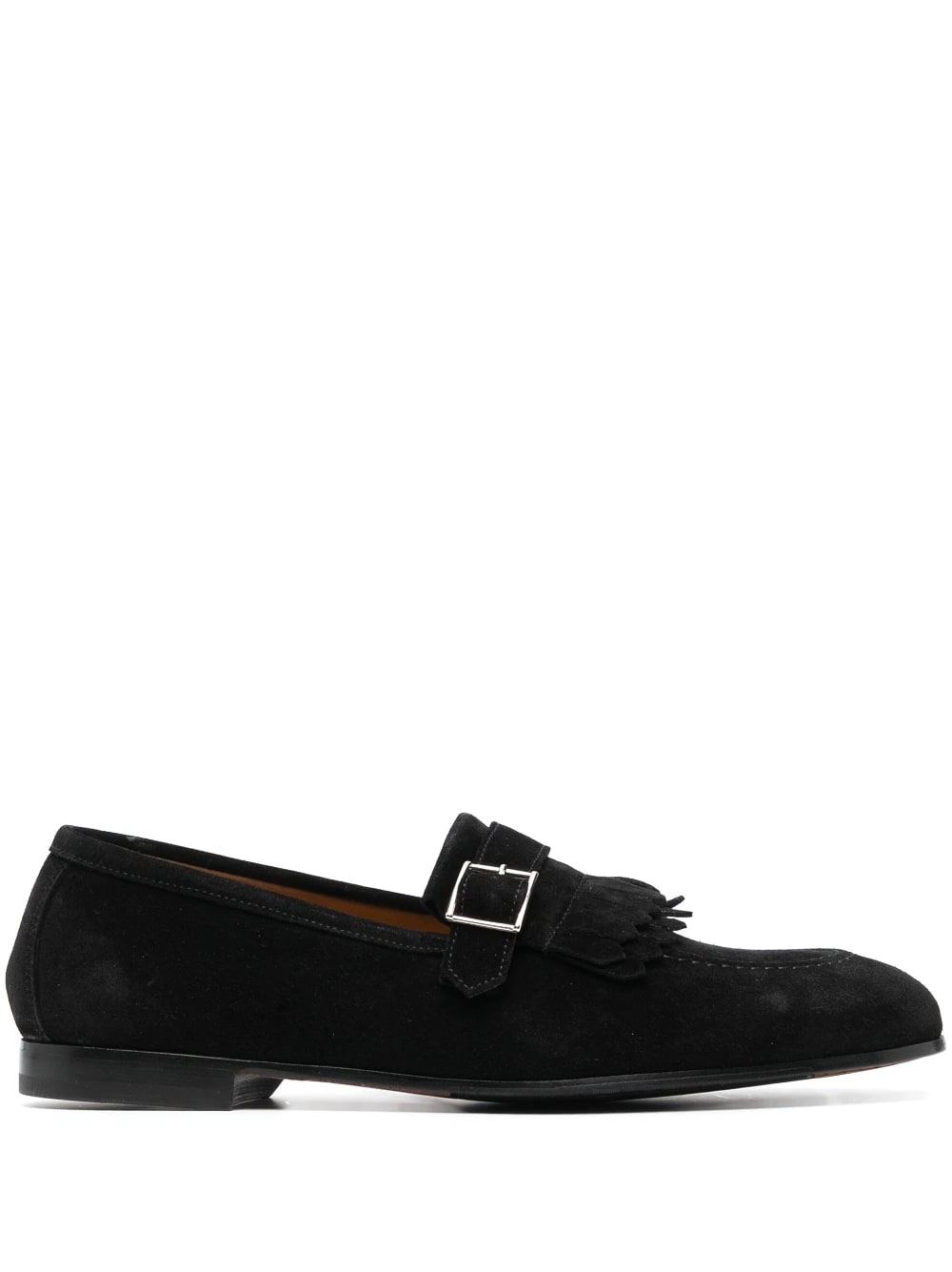 DOUCAL'S BLACK SUEDE LOAFER WITH FRINGES AND BUCKLE