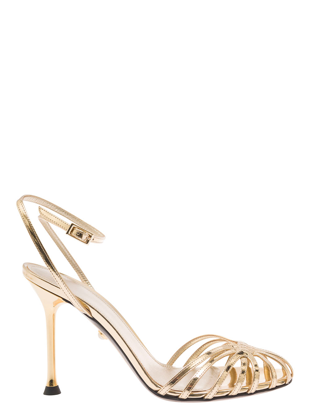 Alevì ally Golden Sandals With Stiletto Heel In Metallic Leather Woman