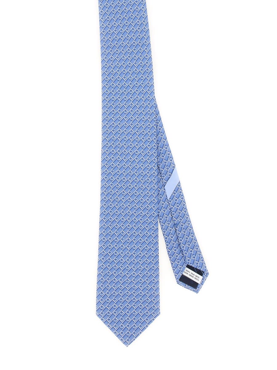 Shop Ferragamo Tie With Gancini Print In Azure