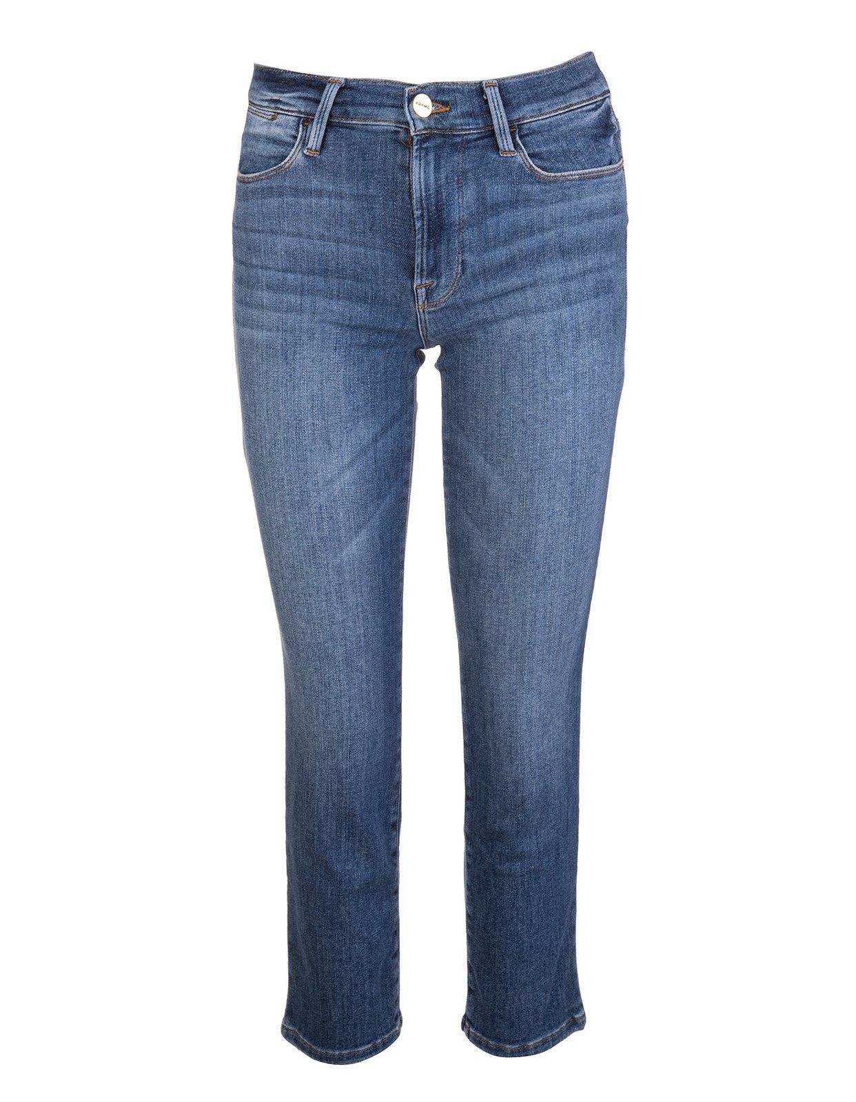 Shop Frame Faded Effect Cropped Jeans In Blu