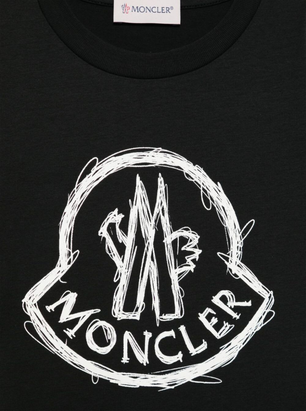 Moncler Black T-shirt With Round Neck, Logo On The Front, And Logo Patch On The Sleeve In Cotton Boy In Black
