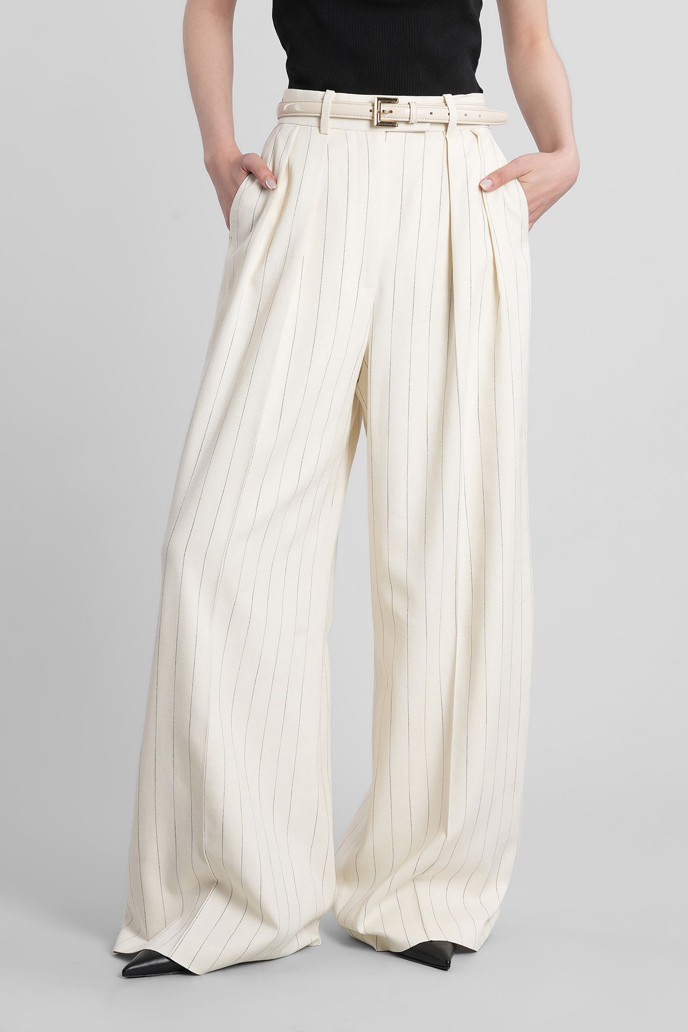Anine Bing Lou Pants In Beige Viscose In White