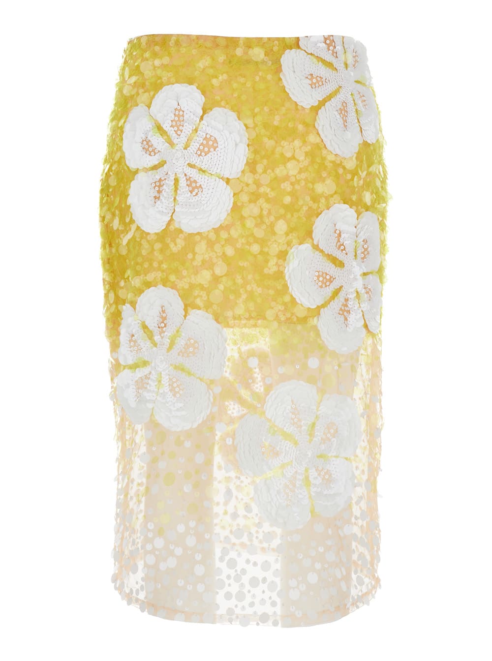 Shop Des Phemmes Hibiscus Embroidery Skirt In Lime