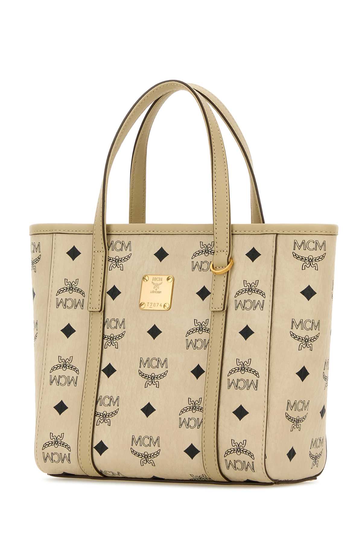 Shop Mcm Printed Canvas Mini Tony Handbag In Beige