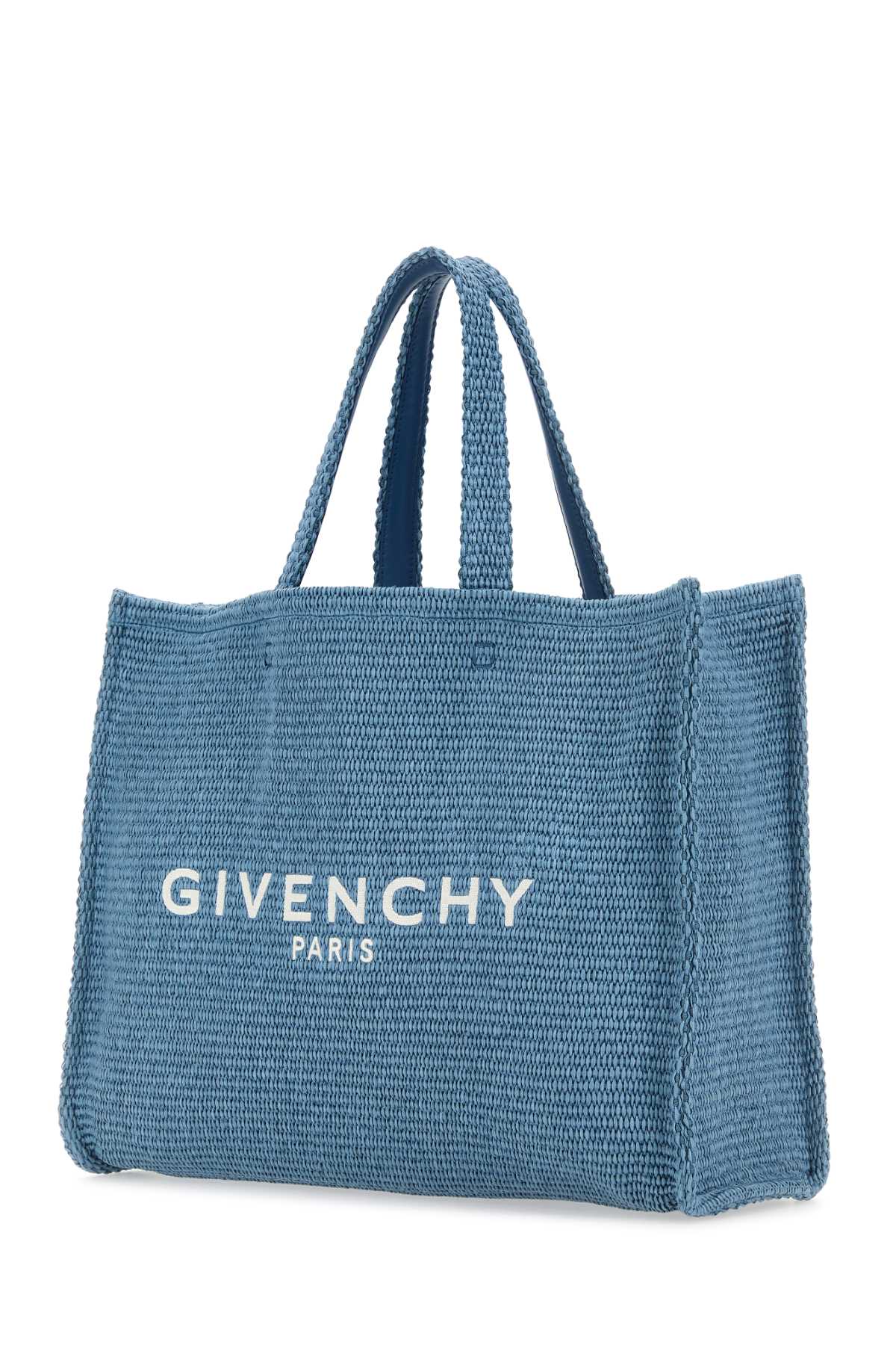 Shop Givenchy Light Blue Raffia Medium G-tote Shopping Bag In Denimblue