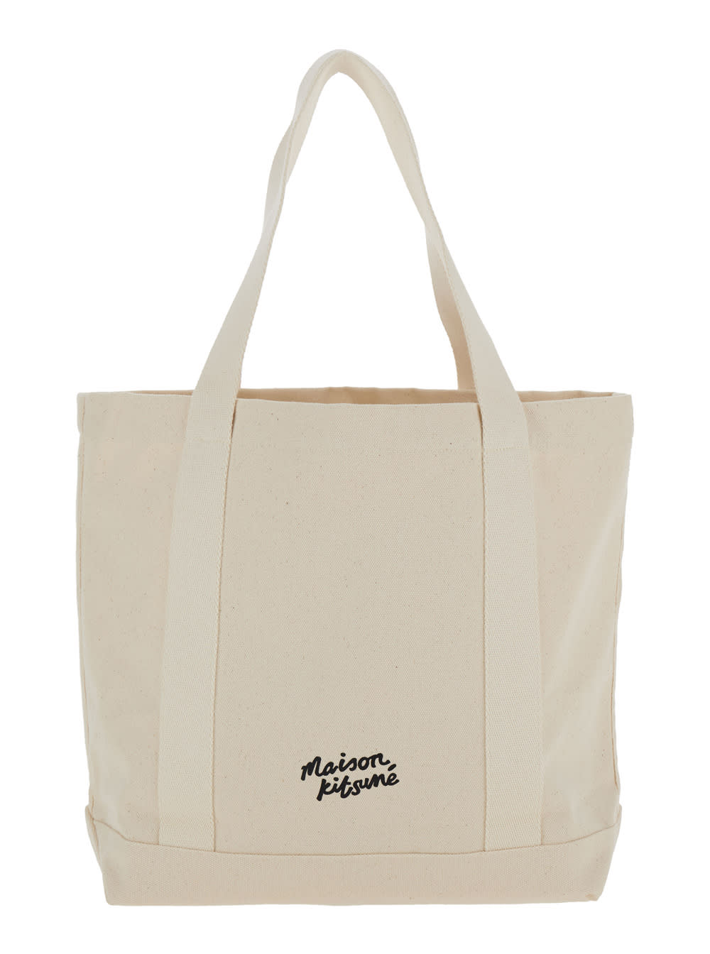 MAISON KITSUNÉ WHITE TOTE BAG WITH FOX HEAD PATCH IN COTTON CANVAS WOMAN