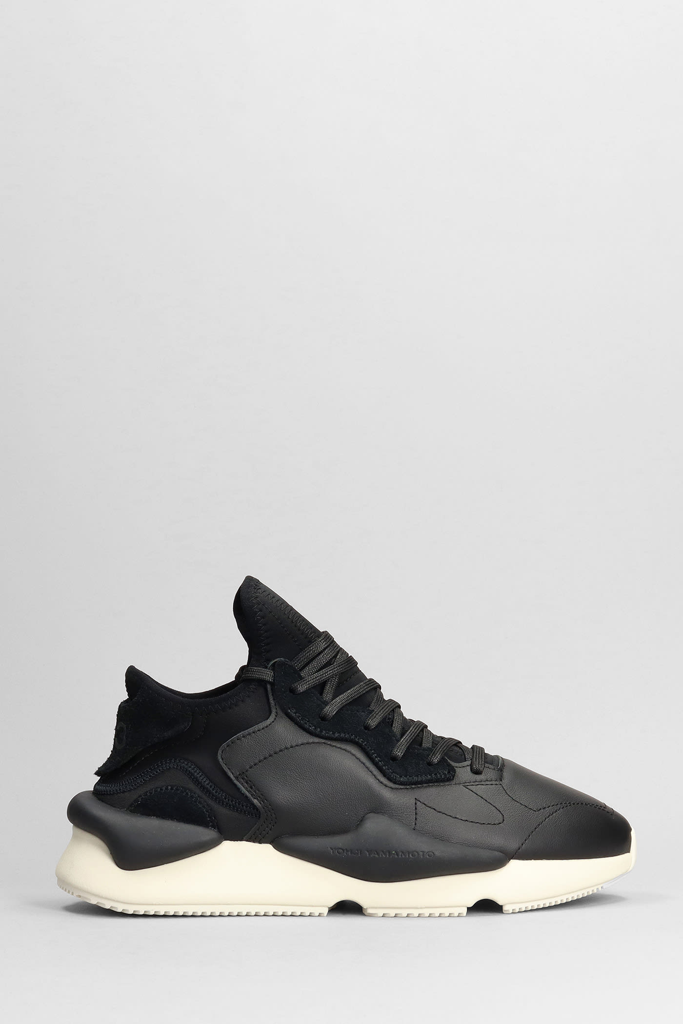 Y-3 KAIWA SNEAKERS IN BLACK LEATHER AND FABRIC