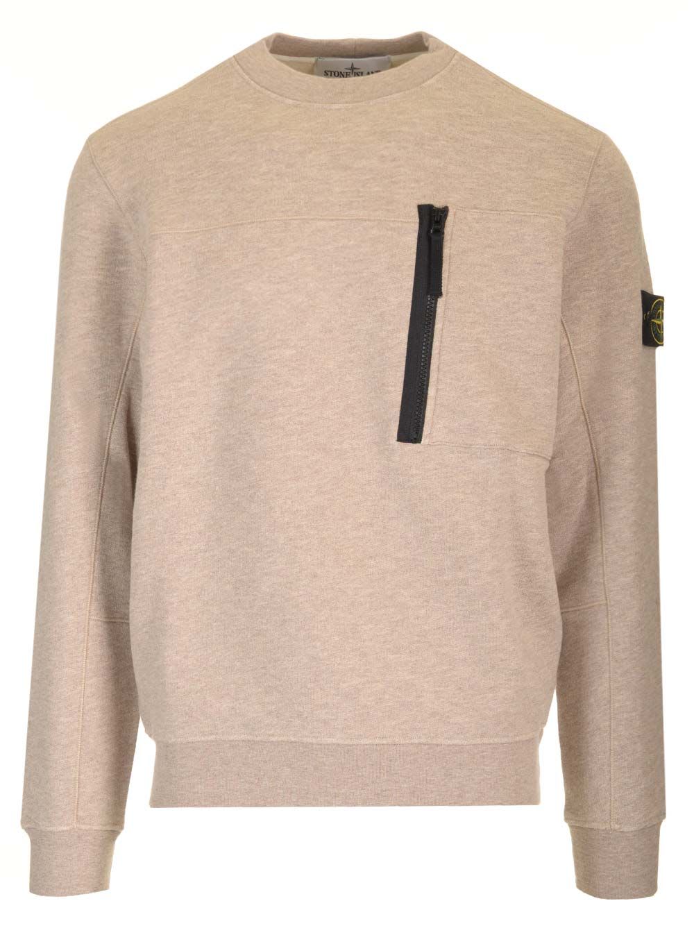 Shop Stone Island Sweatshirt In Mouliné In Beige