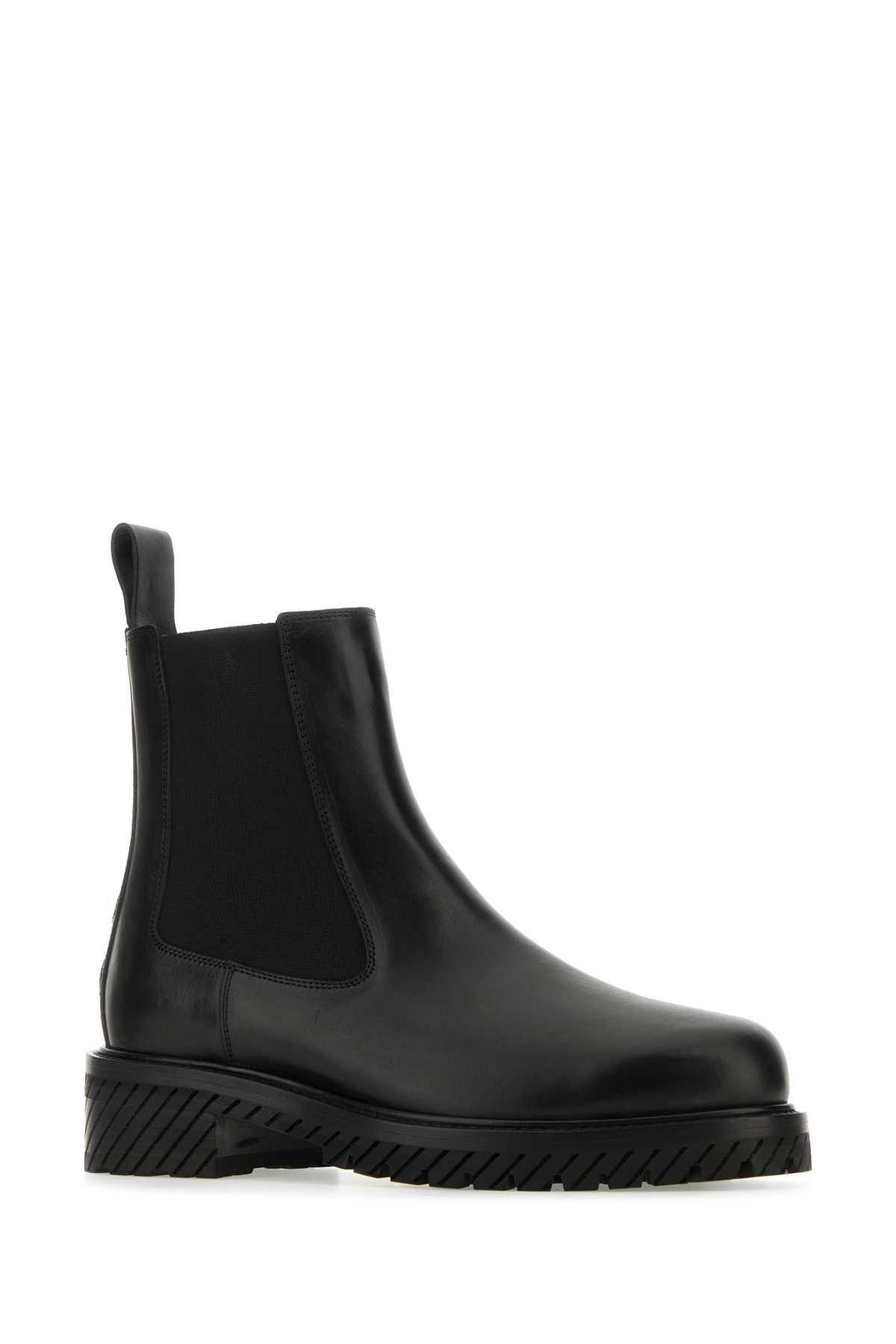 Shop Off-white Black Leather Combat Ankle Boots In Blackblac