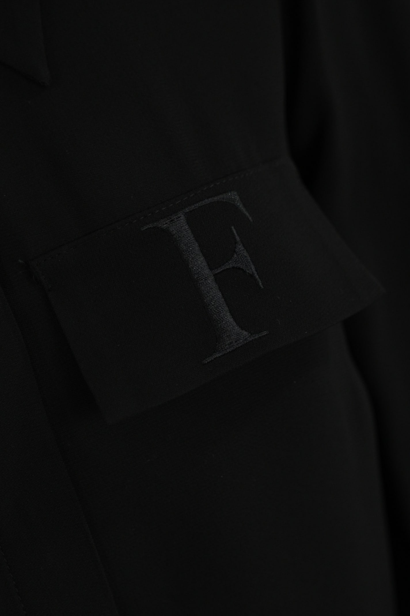 Shop Elisabetta Franchi Georgette Shirt With Embroidered Flaps In Nero