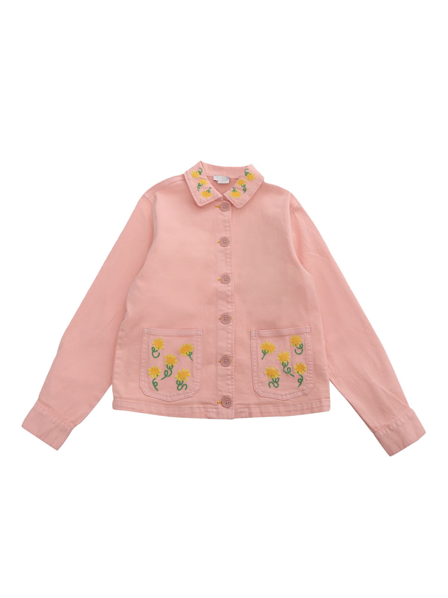 Stella Mccartney Kids' Pink Denim Jacket With Flowers